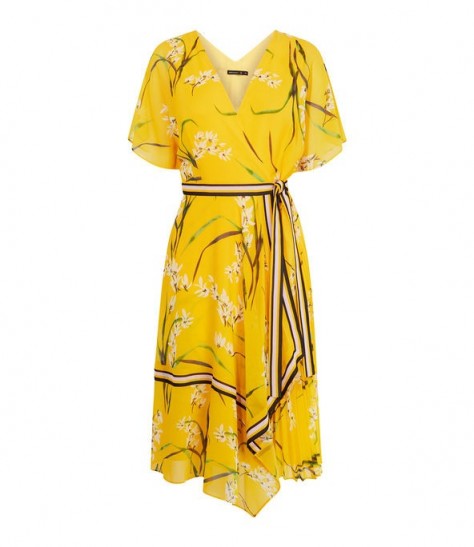 KAREN MILLEN Pleated Floral Midi Dress Yellow / oriental prints