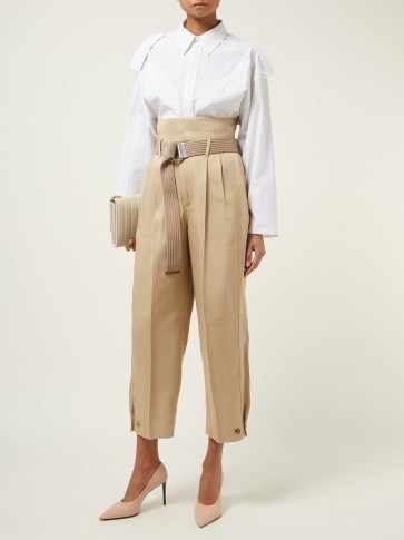 GIVENCHY Pleated-waist high-rise twill trousers in beige ~ tailored crop leg pants - flipped