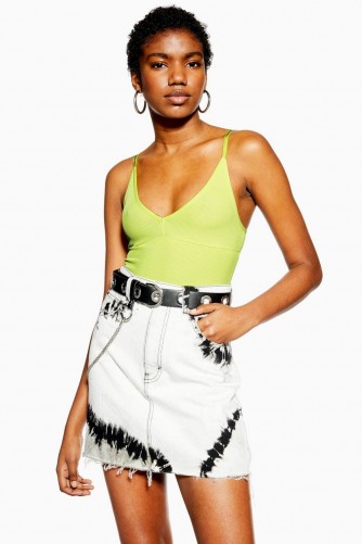 Topshop Plunge Strappy Bodysuit in Lime