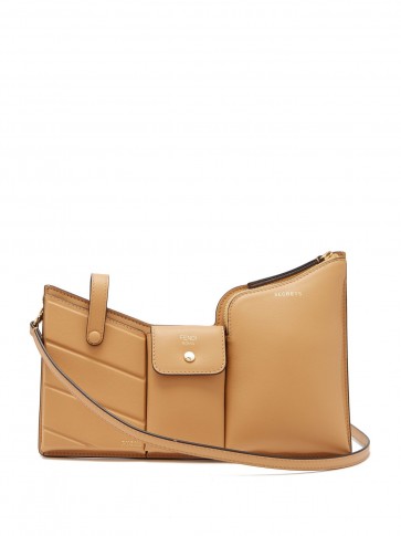 FENDI Pocket mini tan leather cross-body bag ~ triple compartment crossbody
