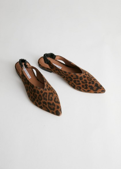 STORIES Pointed Leopard Suede Slingback Flats