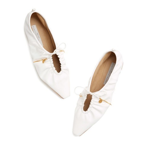 Stella McCartney POINTY TOE FLATS WITH LACES in White ~ chic flat shoes - flipped