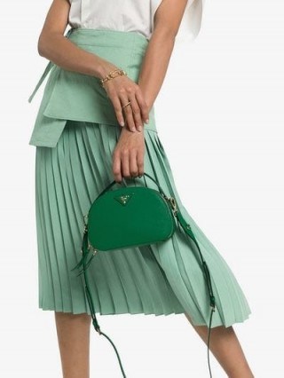 Prada Green Brique Leather Shoulder Bag / small designer bags - flipped
