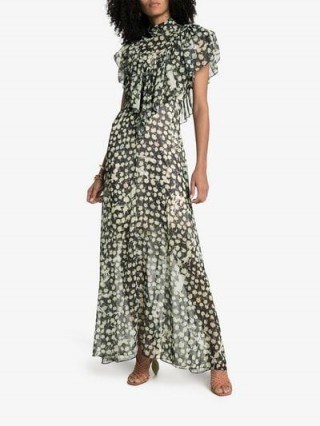 Preen By Thornton Bregazzi Emily Floral Print Ruffle Detail Maxi Dress / romantic style high neck dresses - flipped