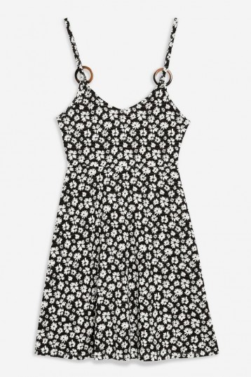 Topshop Printed Horn Ring Flippy Dress in Monochrome | cute floral spring frock