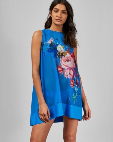 TED BAKER NOVYA Raspberry Ripple cover up in blue / sheer floral poolside fashion - flipped