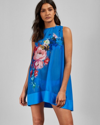TED BAKER NOVYA Raspberry Ripple cover up in blue / sheer floral poolside fashion