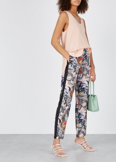 RED VALENTINO Tattoo-print satin trousers / floral side-stripe pants - flipped