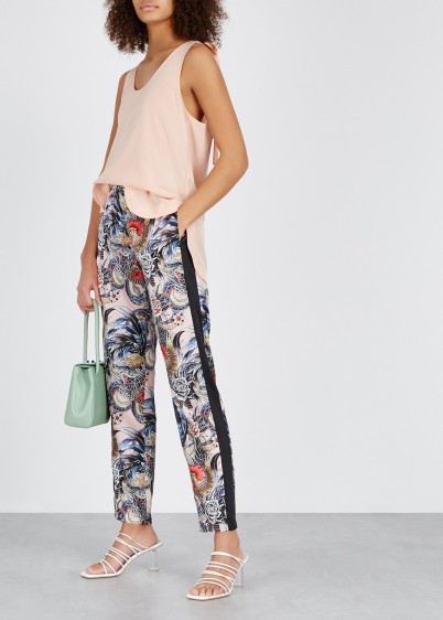 RED VALENTINO Tattoo-print satin trousers / floral side-stripe pants