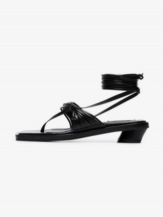 Reike Nen Black 30 Strappy Flat Leather Sandals / strappy low heeled shoes - flipped