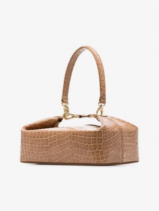 Rejina Pyo Brown Olivia Crocodile-Embossed Leather Box Bag / reptile print handbag
