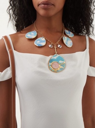 SONIA BOYAJIAN Rene Sky crystal and ceramic necklace ~ statement necklaces - flipped
