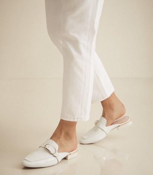 REISS RENE PATENT SLIP ON MULES WHITE ~ effortless style flats - flipped