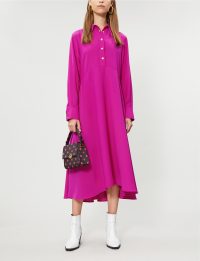 RIKA BY ULRIKA LUNDGREN Rosa A-line crepe midi dress in pink ~ effortlessly stylish day look