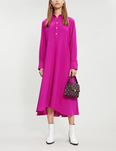 RIKA BY ULRIKA LUNDGREN Rosa A-line crepe midi dress in pink ~ effortlessly stylish day look - flipped