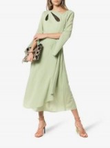 Roland Mouret Oreti Cutout Detail Asymmetric Wool Dress in Pastel-Green