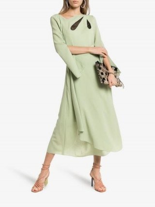 Roland Mouret Oreti Cutout Detail Asymmetric Wool Dress in Pastel-Green - flipped