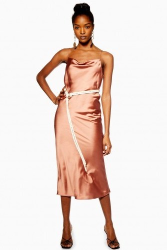 Topshop Rope Belt Midi Slip Dress in Rose | cami dresses - flipped