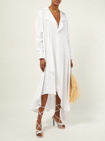 Chic asymmetric shirt dress ~ JACQUEMUS Rosaria voluminous white maxi shirtdress - flipped