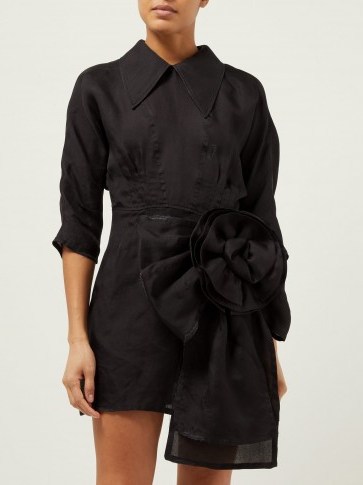 MIU MIU Rosette silk-gazar mini dress in black ~ beautiful Italian clothing - flipped