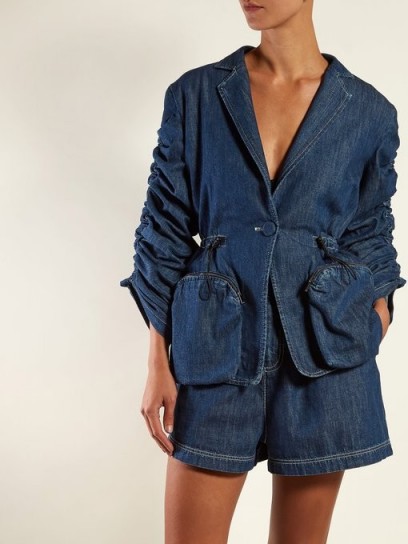 FENDI Ruched single-breasted denim blazer | gathered sleeve jackets