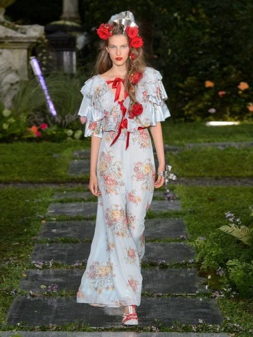 RODARTE Ruffled floral-print silk-satin gown | Matches Fashion - flipped