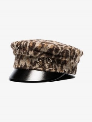 Ruslan Baginskiy Brown Furry Leopard Print Wool Blend Baker Boy Hat / hats / caps