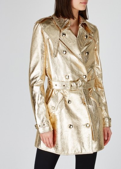 SAINT LAURENT Gold leather trench coat ~ metallic coats - flipped