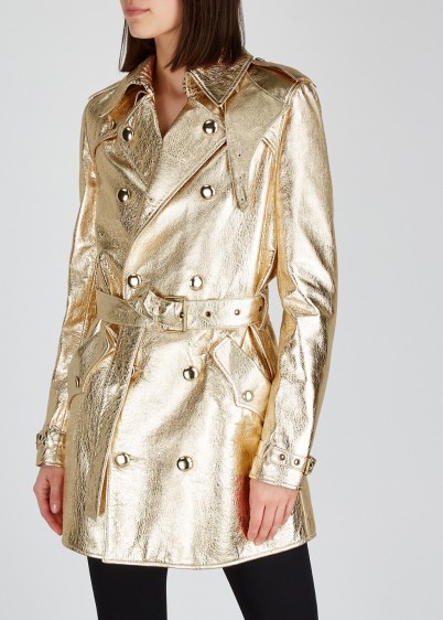 SAINT LAURENT Gold leather trench coat ~ metallic coats
