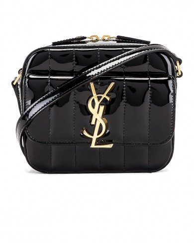 SAINT LAURENT Vicky Black Patent Leather Bag
