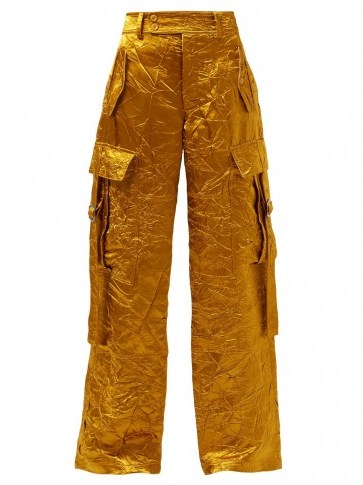 SIES MARJAN Sammie wide-leg crinkled-satin cargo trousers ~ gold side pocket pants - flipped