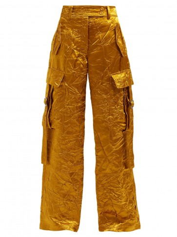 SIES MARJAN Sammie wide-leg crinkled-satin cargo trousers ~ gold side pocket pants