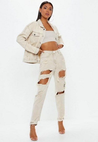 Missguided sand extreme ripped riot mom rigid jeans | destroyed neutral denim - flipped