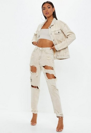 Missguided sand extreme ripped riot mom rigid jeans | destroyed neutral denim