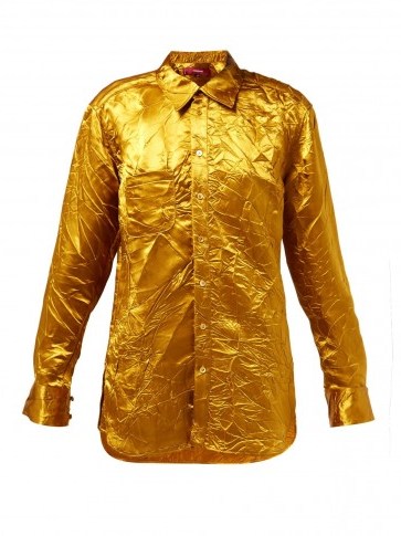 SIES MARJAN Sander crinkled-satin shirt in gold ~ creased effect clothing - flipped