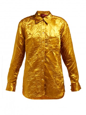 SIES MARJAN Sander crinkled-satin shirt in gold ~ creased effect clothing