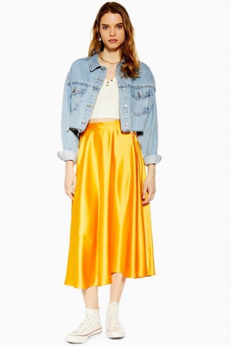 Topshop Satin Full Circle Midi Skirt in Marigold | yellow skirts