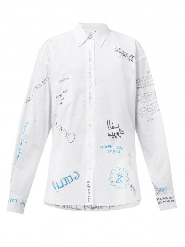 VETEMENTS Scribble-print cotton-poplin shirt in white / graffiti fashion - flipped