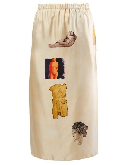 MARNI Sculpture-print silk-twill midi skirt in beige - flipped