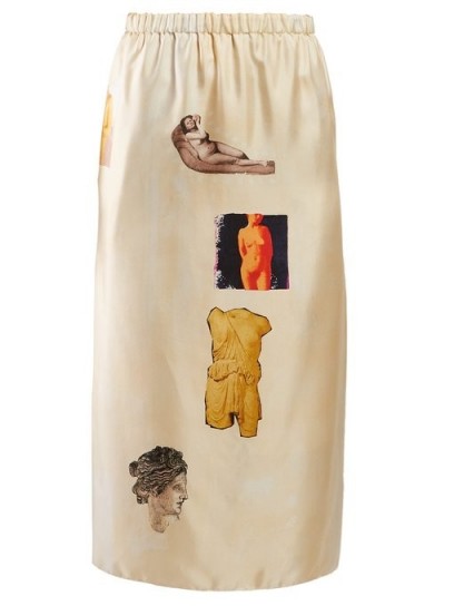 MARNI Sculpture-print silk-twill midi skirt in beige