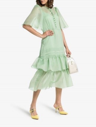 See By Chloé Floaty Sleeves Tiered Skirt Midi Dress in green / feminine vintage style fashion - flipped