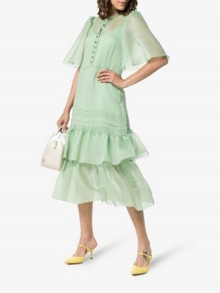 See By Chloé Floaty Sleeves Tiered Skirt Midi Dress in green / feminine vintage style fashion
