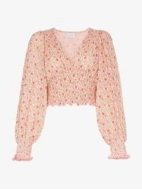 She Made Me Lia Floral Printed Blouse in pink | shirred cropped blouses