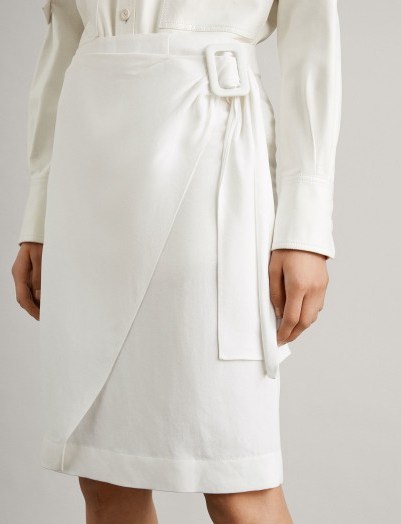 JOSEPH Shea Fluid Ramie Skirt in White | asymmetric wrap front design - flipped