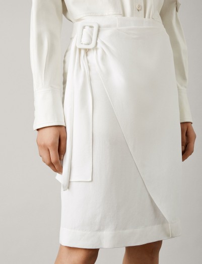 JOSEPH Shea Fluid Ramie Skirt in White | asymmetric wrap front design