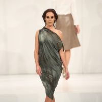 Shibori One Shoulder Dress by Riona Treacy | Wolf & Badger | Asymmetric Dress | Hand-dyed shibori pattern