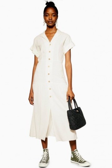 Topshop Shirt Dress With Linen in Ivory | summer day dresses - flipped