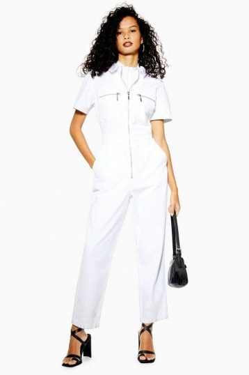 Topshop Short Sleeve Denim Boiler Suit in White | casual chic - flipped