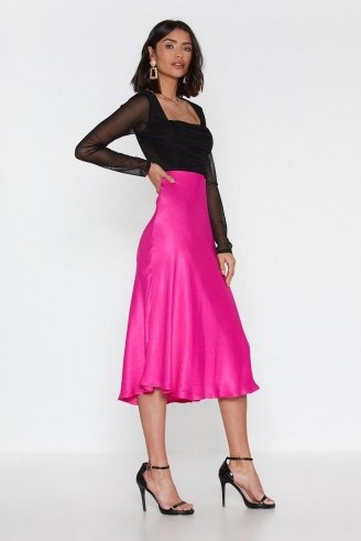 NASTY GAL Sleek Havoc Bias Cut Satin Skirt in Hot Pink – floaty skirts - flipped