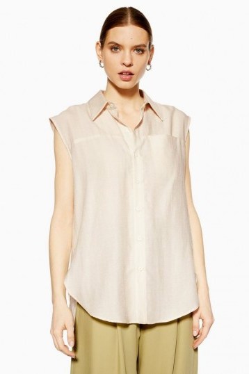 Topshop Boutique Sleeveless shirt in Stone | neutral tone fashion - flipped